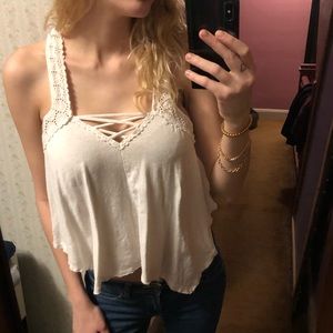 White Crochet Cross Back Top